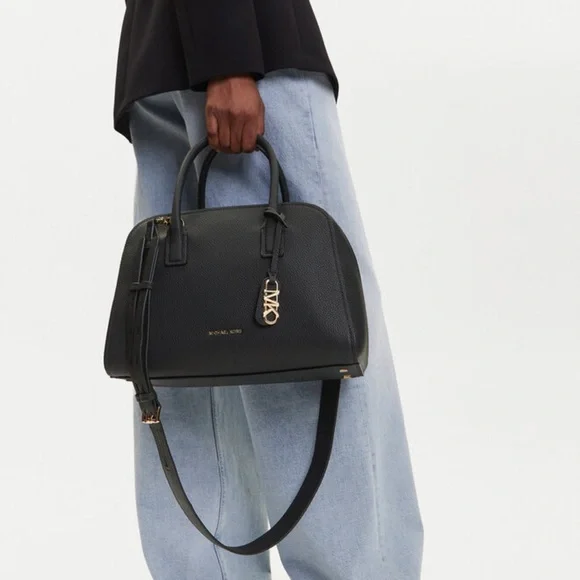 Michael Kors Ashton Medium Black Satchel Leather with Gold Hardware - Picture 1 of 14